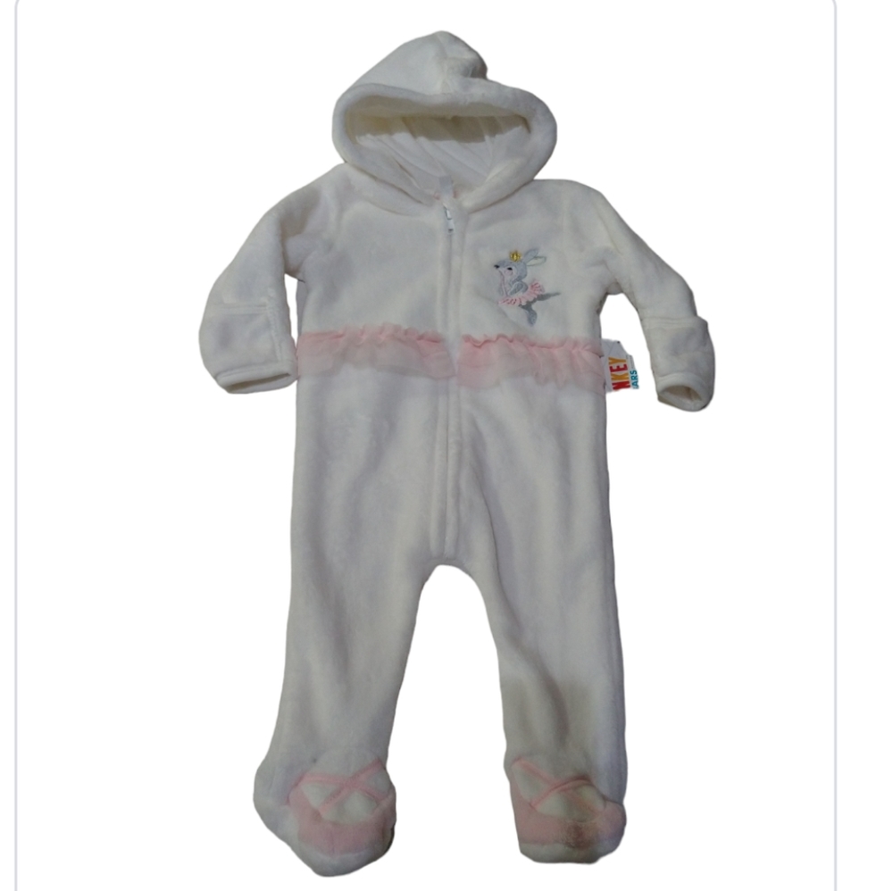 6/$15 baby girls white fleece monkey bars  onesie nwt